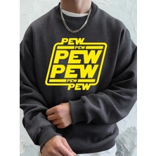 Pew Pew Mektup Baskılı Erkek Sweatshirtleri Kışlık Oversize Kapüşonlu Üstler Spor Bisiklet Ya