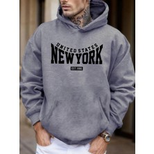 Amerika Birleşik Devletleri New York Est 1986 Baskılı Erkek Sonbahar Polar Kapşonlu Kazaklar