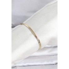 Pazarcan cm 14K Gold Renk Lazerli Yassı Zincir Model Kadın Bileklik