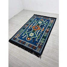 Bakırözü Home Pamuk Polyester Karışımlı Modern Otantik Kilim - Anadolu Mavi Modeli Yıkanabilir Kilim