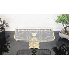 Atabey Home Paşabahçe Elegance Çizgili Gold Döküm Ayaklı Sunum Kayık Dikdörtgen Tabak & Servis Tabağı 27CM