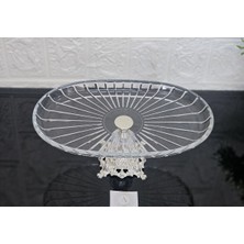 Atabey Home Paşabahçe Elegance Çizgili Gümüş Döküm Ayaklı Sunum Tabak Oval & Servis Tabağı 27CM