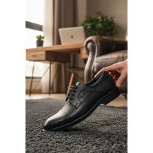 Enoch Hakiki Deri Siyah Mikro Nokta Dokulu Bağcıklı Klasik Erkek Ayakkabı