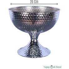 Yapay Çiçek Sitesi Metal Dekoratif Darbeli Vazo 22 cm Gümüş