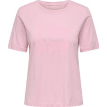 Only Kadın Bisiklet Yaka Grafik Baskılı Tişört - Happy