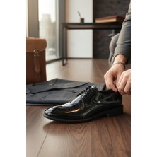 Enoch Hakiki Deri Siyah Aynalı Rugan Bitişli ve Mikro Dokulu Klasik Erkek Ayakkabı