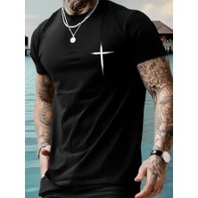 ModaSize Baskılı Oversize Bisiklet Yaka T-Shirt - Siyah