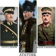 Meteor Medya Atatürk,kazım Karabekir,fevzi Çakmak 3 Parçalı Kanvas Tablo
