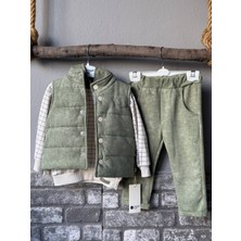 Linoş Kids Erkek Bebek 3'lü Kapüşonlu Yelekli Şık Bebek Kombini Bayramlık Özel Gün Alt Üst Takım