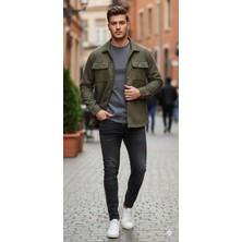 Bigümex Kapaklı Cepli Düğmeli Uzun Kollu Regular Fit Kaşe Gömlek Ceket