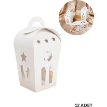 Roco Paper Co. Ramazan Temalı Dekoratif Beyaz Fener Kutusu, Ay Yıldız Kesim Hediyelik Kutu Seti, 6x9 cm - 12 Adet