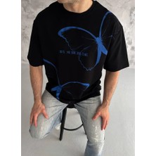 ModaSize Unisex Bisiklet Yaka Baskılı Oversize T-Shirt - Siyah