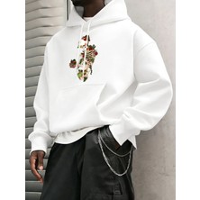 Cottagecore Tarzı Sukulent Teslim Olmak Desen Erkekler Hoody Cep Vintage Üst Rahat Gevşek Yum