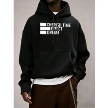 Zamanı Değerlendirin Efektli Rüya Baskılı Erkek Basit Günlük Kapüşonlu Bol Sonbahar Sıcak Uzu