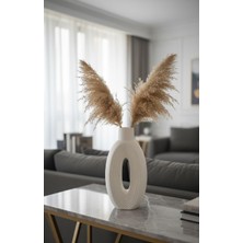 Safir Design Pampas Hediyeli Yuvarlak Beyaz Dekoratif Vazo -El Yapımı Dekoratif Vazo