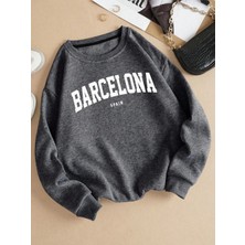 Barcelona España Mektup Baskı Kadın Kazak Polar Rahat Kazak O-Boyun Sonbahar Streetweet Gevşe