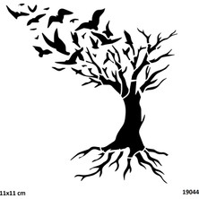 Airbrush Tattoo Ağaçtan Uçan Kuşlar Yapışkanlı Stencil Süsleme ve Boyama Kalıbı