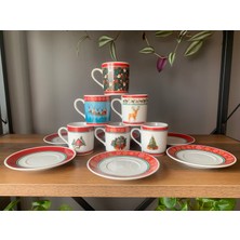 Konyax Porselen Türk Kahvesi Fincan 12 Parça 6 Kişilik Noel Karışık