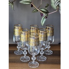 Konyax Alda Mix 180 cc Kahve Yanı Kristal Bardak 6'lı 24K El Işçiliği Gerçek Altın Işlemeli