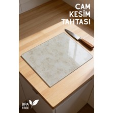 Nandy Home Nora Model Ince Mermer Desenli Cam Kesim Tahtası - 25X35CM - Dayanıklı ve Pratik Kesim Matı