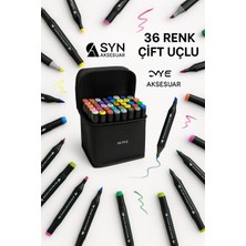 Syn Aksesuar 36’lı Marker Boya Kalem Seti Çantalı, Çift Uçlu Profesyonel Çizim Marker Kalem Seti