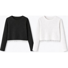 Mini Kanka Kız Çocuk Fitilli Uzun Kollu Crop Bluz 2li – Zincir Detaylı