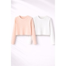 Mini Kanka Kız Çocuk Fitilli Uzun Kollu Crop Bluz 2li – Zincir Detaylı