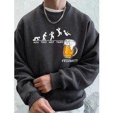 Cuma Bira Sevgilisi Komik Baskılı Erkek Kazak Kış Polar Sıcak Hoodies Kore Gevşek Bisiklet Ya