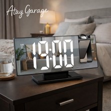 Atay Garage LED Yansıtmalı Masaüstü Dijital Saat – Ayna Ekran, Projeksiyonlu, Alarmlı Modern Dekoratif Saat Ofiste Kampta Açık Alanda Oturma Odası Yemek Odası Çocuk Odası Kullanıma Uygundur.