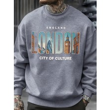 Londra Şehir Desenli Kazak Erkek Sokak Bisiklet Yaka Kazak Polar Tüm Maç Spor Giyim Hipster S