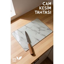 Nandy Home Klasik Mermer Desenli Cam Kesim Tahtası - 25X35CM -Dayanıklı ve Pratik Kesim Matı