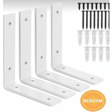 Beasym 10 x 10 cm Ağır Yük Köşebent Raf Altı Ayak Raf Tutucu L Demir Siyah Montaj Aparatı (4 Adet)