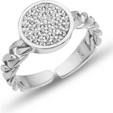 Katre46 Gümüş Ayarlanabilir Yuvarlak Zirkon Taşlı Kadın Yüzük