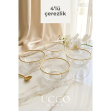 Ucco 4 Adet 9 cm Çerezlik Gold Cam Kase - 110 cc Sunumluk Şık Tabak - Çerez Tatlı Tabağı Seti Sorento