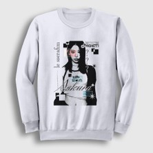 Presmono Unisex Beyaz Sakura Spaghetti Le Sserafim Sweatshirt