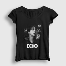 Presmono Kadın Siyah Sign Echo Kim Seok Jin Bts T-Shirt
