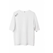 ModaSize Unisex Bisiklet Yaka Baskılı Oversize T-Shirt - Beyaz