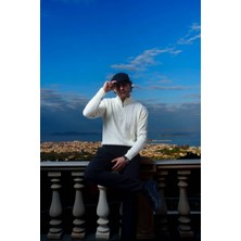 Erkek Yarım Fermuarlı Saç Örgü Desenli Kazak