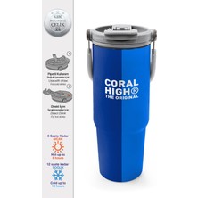 Coral High Mavi Çizgili Desenli Pipetli ve Direkt Içim Çelik Termos 900 ml 38748