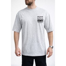 Caddekombin Erkek Decısıon Göğüs Yazı Baskılı Bisiklet Yaka Gri T-Shirt