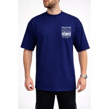 Caddekombin Erkek Decısıon Göğüs Yazı Baskılı Bisiklet Yaka Lacivert T-Shirt