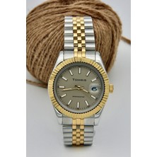 Tomris Tomrıs Tamamen Paslanmaz Çelik, Su Geçirmez, Altın Gümüş Kordon, Siyah Kadran Kol Saati