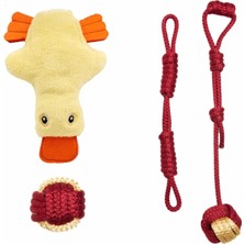 Hype Store Proud Wave Dörtlü Set Köpek Oyuncağı Sesli Çekiştirmeli Peluş Ip Oyuncak Köpek Oyun Topu (Kırmızı)