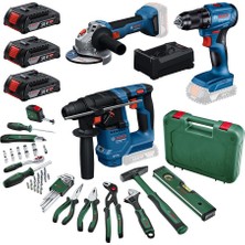 Bosch Professional Gbh 18V-18 + Gsr 185-LI + Gws 18V-8 + 3X18V 2.0AH Akülü Set + Bosch Gelişmiş El Aleti Seti 52 Parça (Kombo Usta Seti)