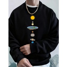 Gezegensel Evren Baskı Erkek Tişörtü Kış Polar Sıcak Kapüşonlular Kore Gevşek Bisiklet Yaka S