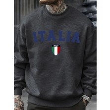 Italya Mektup Ulusal Bayrak Rozeti Baskılı Erkek Kazaklar Polar Kazak Sokak Rahat Spor Giyim