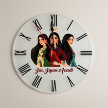 Zerya Jin Jiyan Azadi Kadın Motifli Roma Rakamlı Duvar Saati