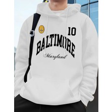 Baltimore Maryland Amblemi Baskılı Kapüşonlular Erkek Sportif Gevşek Tişörtü Kış Polar Sıcak