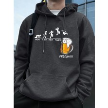 Cuma Bira Sevgilisi Komik Baskılı Erkek Kazak Kış Polar Sıcak Hoodies Kore Gevşek Cep Kazakla