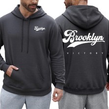 Brooklyn Victory Logo Baskılı Kapüşonlu Svetşört Erkekler Için Sonbahar Tüm Maç Kapüşonlular